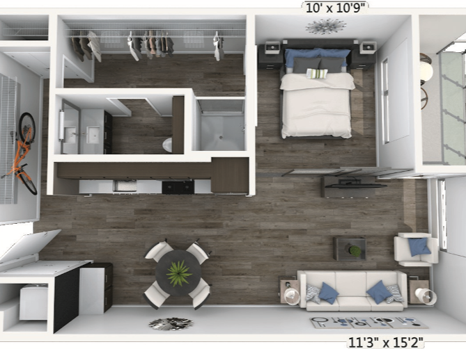 Professionally designed 3D Map of an apartment unit showing an overhead view